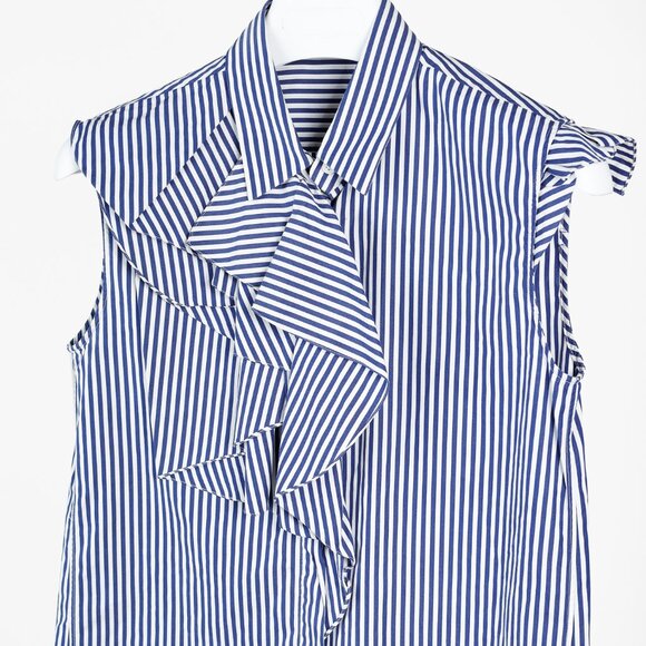 Jil Sander Aghata Dark Blue Cotton Striped Drape Blouse - Picture 4 of 11